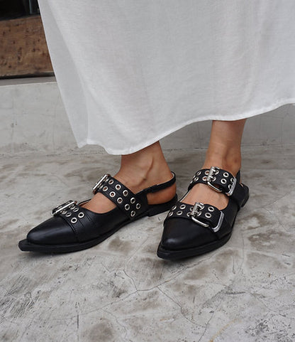 Leather belt sandal / Black