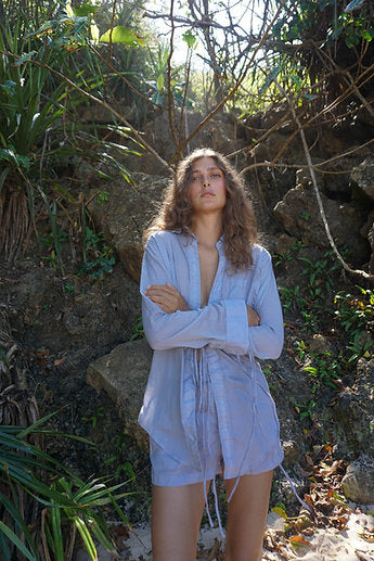 Organic cotton string blouse / Light grey