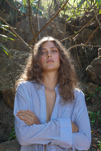 Organic cotton string blouse / Light grey