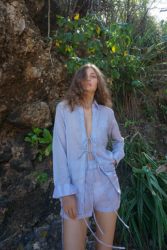 Organic cotton string blouse / Light grey