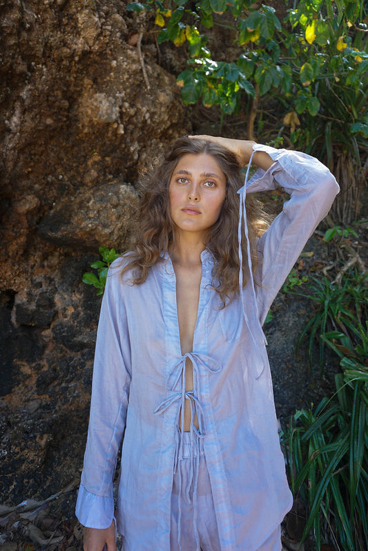 Organic cotton string blouse / Light grey