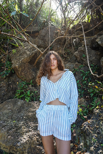 Stripe set/ Mix linen&cotton