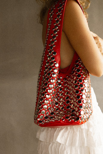 Studded leather bag / Red