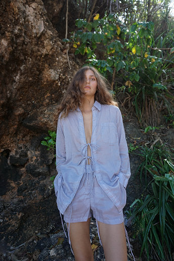 Organic cotton string blouse / Light grey