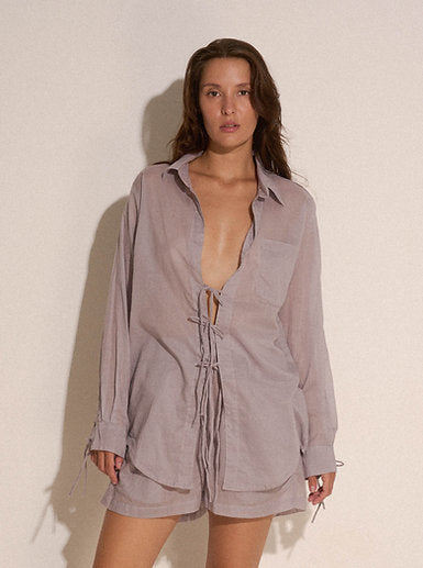 Organic cotton string blouse / Light grey