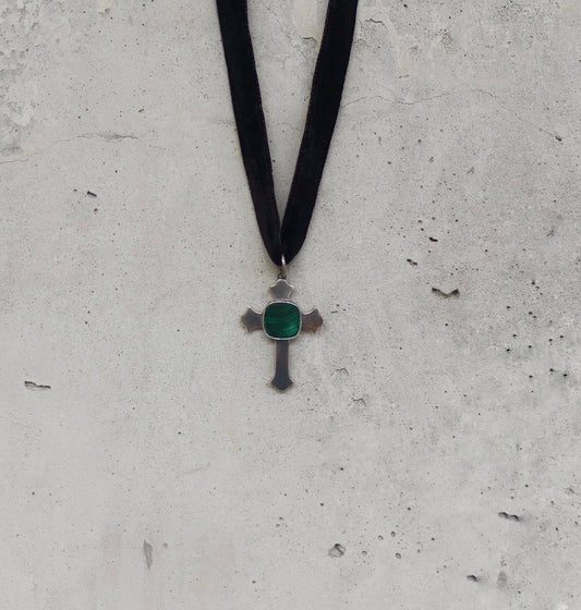Unisex “Liam” Malachite cross necklace