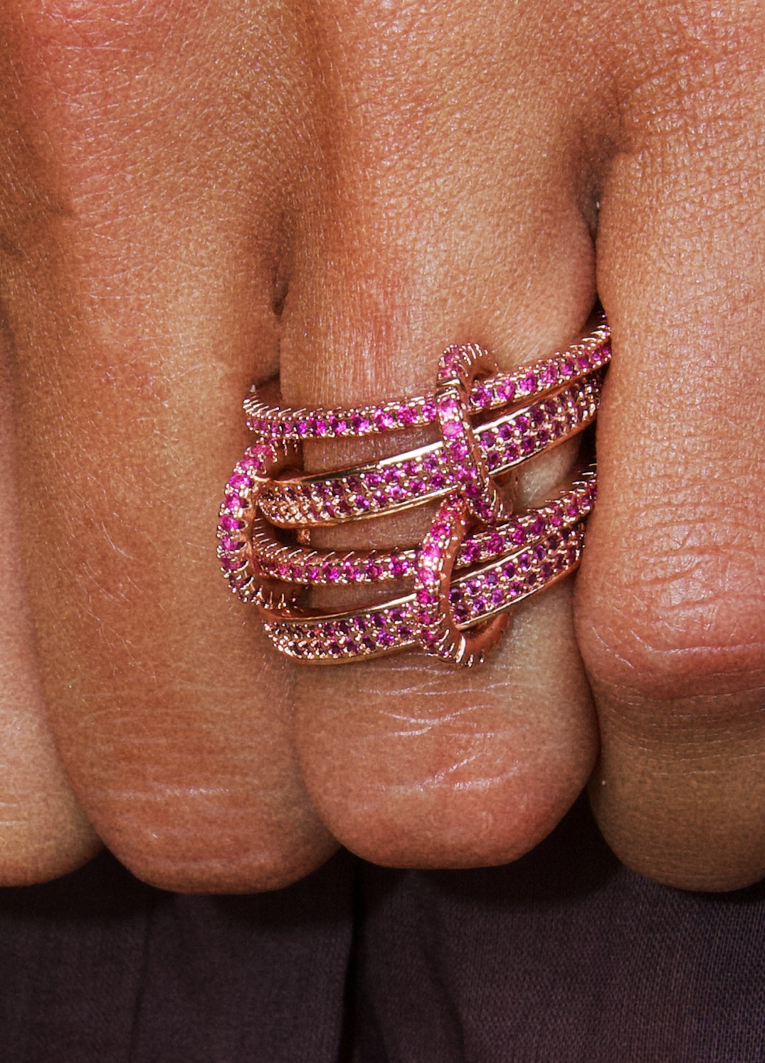 Snake stacked ring set / Pink zircon & Pink gold